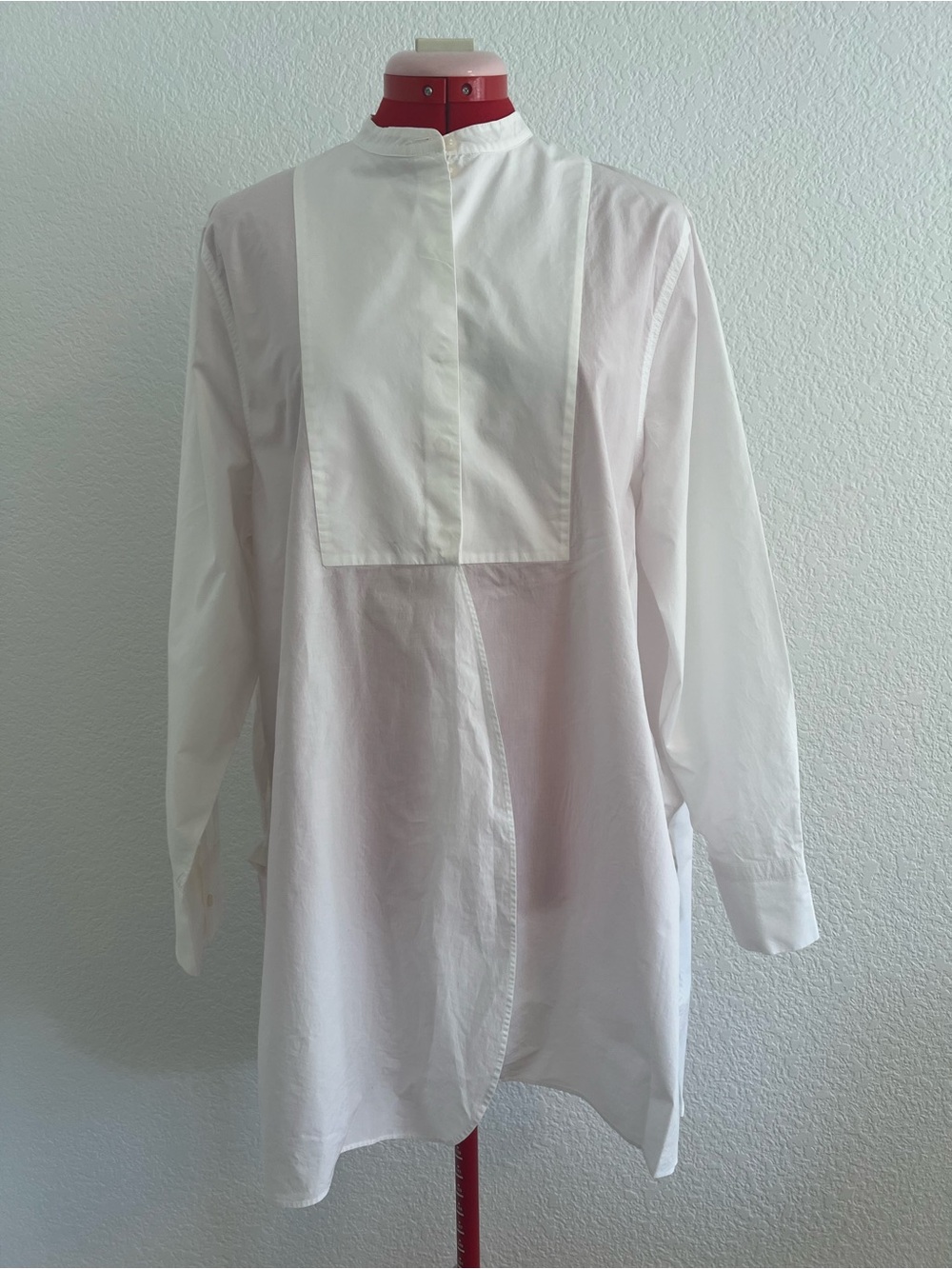 COS White 100% Cotton Woven Band Collar Button Front Tunic Blouse Size M
